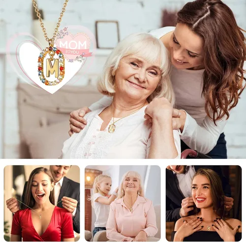 Vista 9 de Bonito regalo de oso de rosas reales preservadas con collares iniciales chapados en oro de 18 quilates para mujeres, día de la madre, cumpleaños