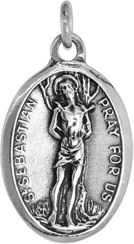 Vista 3 de Collar de plata de ley con medalla de San Sebastián acabado oxidado cadena ovalada de 0071in