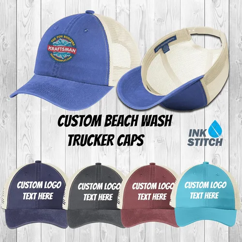 Vista 4 de INK STITCH C943 Custom Stitching Logo Textos Personalizadas Playa Lavado Trucker Gorras De Béisbol