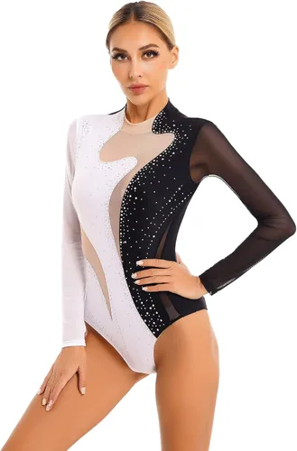 Vista 3 de Women's Rhinestone Ballet Gymnastics Dance Leotard Bodysuit Long Sleeve Figure Skating Dance Costume