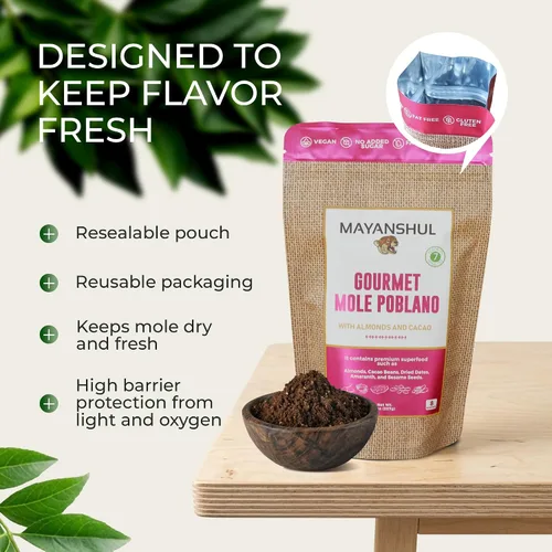 Vista 5 de Mayanshul Auténtica salsa mole poblano, cacao y amaranto, 8 onzas