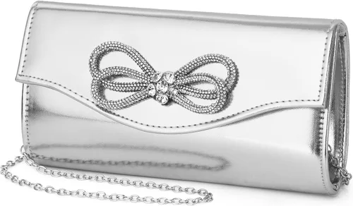 Vista 13 de Bolso de noche para mujer, con lazo de cristal brillante, con solapa, bolso de mano para mujer, boda, fiesta, baile de graduación