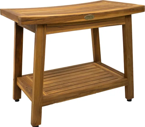 Vista 10 de EcoDecors Eleganto - Banco Taburete de ducha de madera de teca impermeable de 16 pulgadas de altura, color natural, silla de asiento para ducha