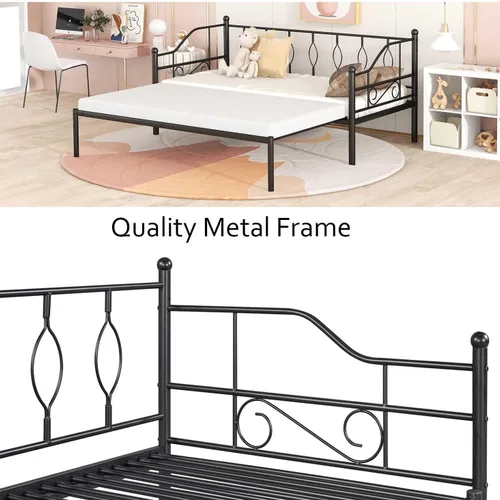 Vista 4 de Sofá cama individual con nido, marco de cámara de plataforma de metal moderno, sofá cama resistente para sala de estar, soporte de listones