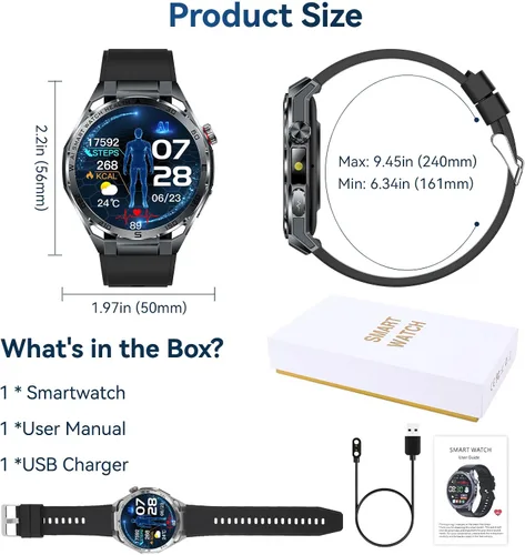 Vista 9 de Military Smart Watches for Men with LED Flashlight, Tactical Rugged Smart Watch with 1.45" HD, 3ATM Waterproof & Compass, Sports Fitness Tracker