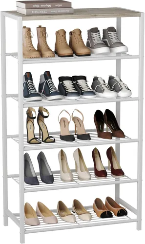 Vista 23 de HOMEFORT Zapatero de 5 niveles, estante de almacenamiento de zapatos, torre industrial para zapatos, organizador de zapatos estrecho para entrada