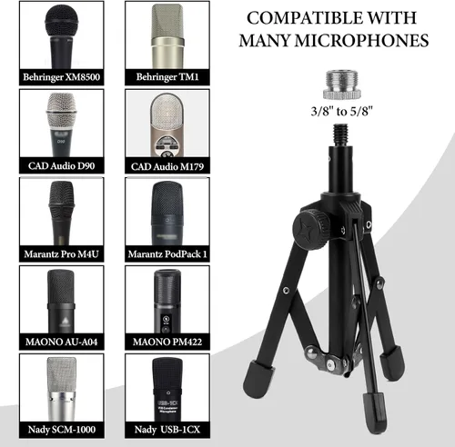 Vista 3 de GEEKRIA Soporte de micrófono para trípode de sobremesa, soporte de micrófono de escritorio con pies antideslizantes plegables, compatible