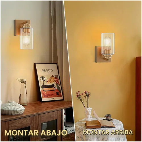 Vista 4 de Pia Ricco Juego de 2 apliques de pared, lámparas de pared para mesita de noche con interruptor giratorio para dormitorio, accesorios de iluminación