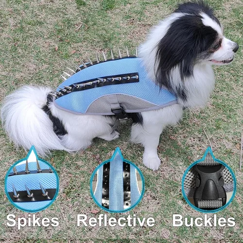 Vista 4 de Chaleco de enfriamiento para perro, arnés de verano para pequeño, mediano, reflectante, sin tirones, con asa y protección contra picos