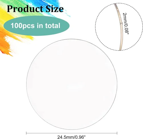 Vista 2 de FINGERINSPIRE 100 piezas de lámina de acrílico circular transparente de 1 pulgada, bases circulares en miniatura en blanco, disco de acrílico mini
