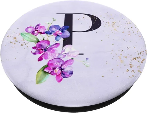 Vista 2 de Orchids Plants Flower - Soporte para teléfonos y tabletas, diseño de letra P, color morado, Negro