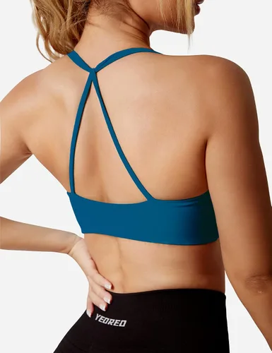 Vista 5 de YEOREO Sujetador deportivo acolchado con espalda cruzada para mujer, camiseta sin mangas de bajo impacto medio para yoga
