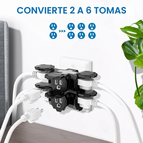 Vista 3 de K KASONIC - Multienchufe eléctrico de 3 vías para interiores y exteriores con cubierta protectora, regleta de alimentación a tierra resistente