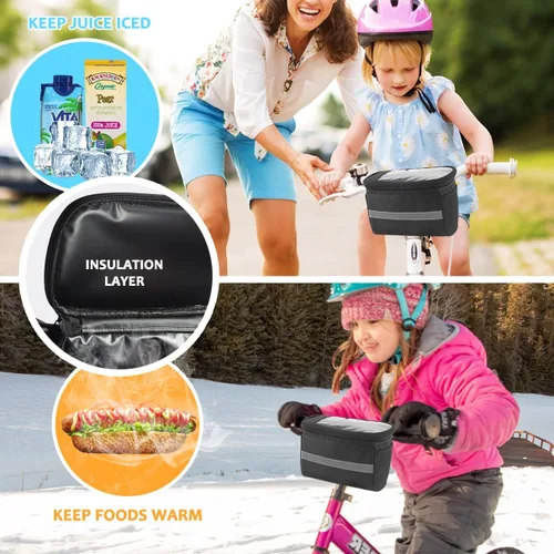 Vista 2 de Bolsa de Manillar para Bicicleta Infantil con Montura para Teléfono y Enfriador - Cesta Frontal para Bicicleta de Niños, Niñas, Niños Pequeños