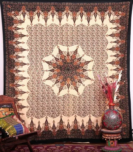 Vista 2 de Popular Handicrafts Tapiz de mandala hippie individual, bohemio, gitano, hippie, intrincado, floral, tapiz indio, color marrón y negro, 54 x 82