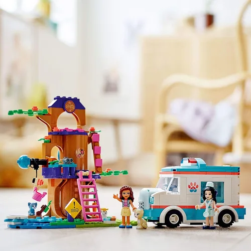 Vista 7 de LEGO Friends Vet Clinic Ambulance 41445 Kit de construcción; juguete coleccionable con ambulancia, juguetes de conejo y gatito, kit de veterinario