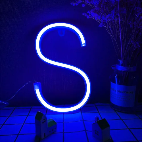 Vista 25 de ENUOLI Letrero de neón azul con letras LED USB/luces alimentadas por batería, letrero alfabético, marquesina, letra, decoración, luces nocturnas