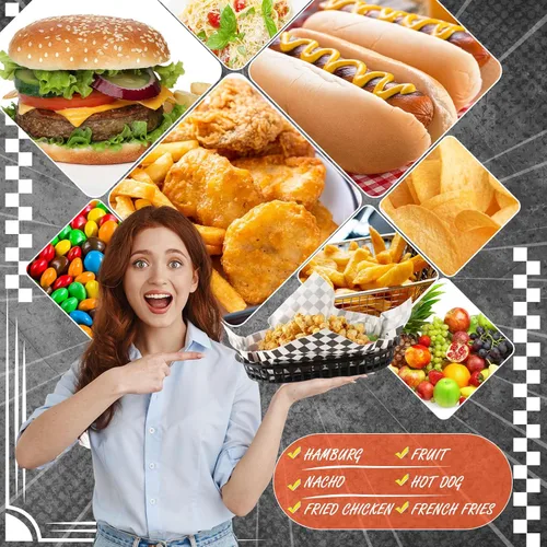 Vista 3 de Uiifan 24 cestas de comida para servir con 100 forros de delicatessen, cestas de comida rápida de 10.5 x 7 pulgadas, bandejas de servicio de Negro
