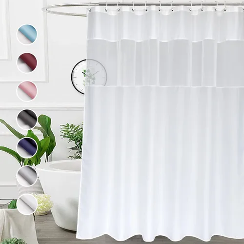 Vista 14 de UFRIDAY - Cortina de ducha de tela moderna en negro y blanco, 48 x 72 pulgadas, cortina de ducha de tela para baño y bañeras, lavable a máquina