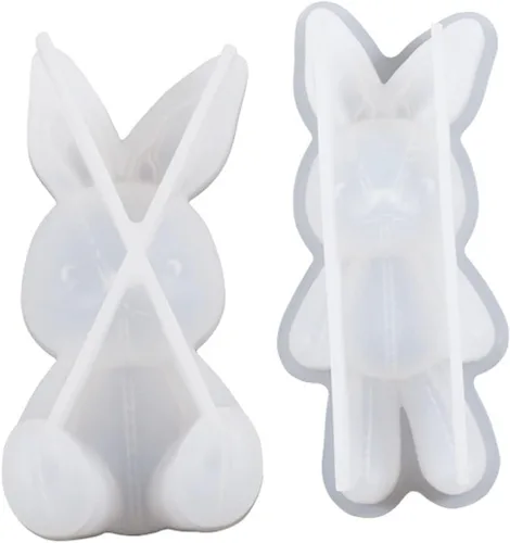 Vista 6 de 2 moldes de resina de conejo, moldes de silicona de conejo de Pascua para llavero, manualidades hechas a mano