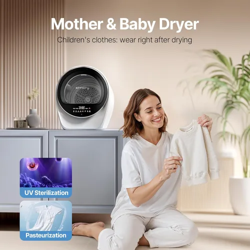 Vista 6 de S3 Secadora de ropa compacta de 1.0 pies cúbicos de capacidad, 110 V, 1050 W, secadora portátil con tambor de acero inoxidable, 8 modos de secado