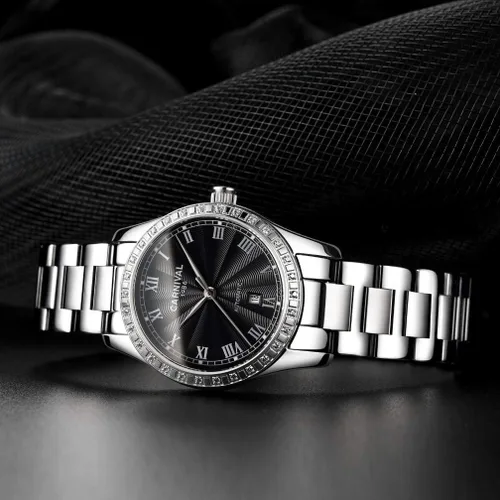 Vista 12 de Reloj mecánico automático para mujer Carnival con banda de acero inoxidable