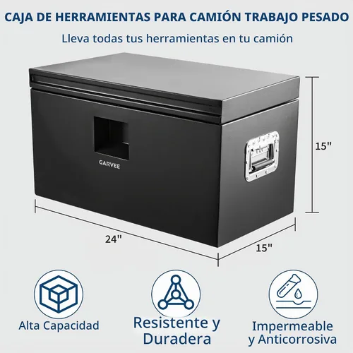 Vista 3 de Garvee Caja de herramientas de acero para camiones, resistente, con dos tapas, candado y resistente a la intemperie, ideal para camioneta, cama