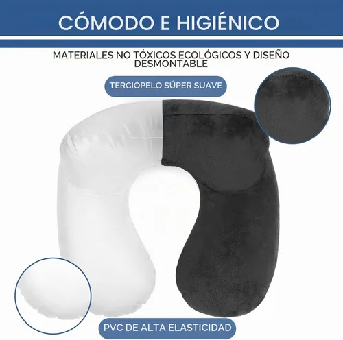 Vista 5 de Almohada inflable de viaje para avión, almohada inflable para el cuello para viajar con terciopelo suave, funda lavable para dormir, avión, tren