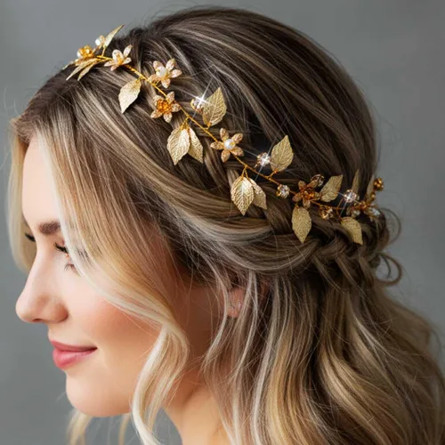 Vista 7 de Yean Diadema de novia para el pelo de la boda, accesorios de novia de hoja dorada para mujer