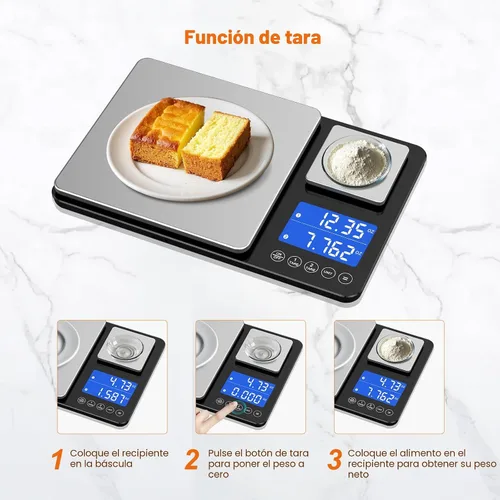 Vista 4 de KUAIVO Báscula de cocina de doble plataforma de 0.001 oz/33 libras, peso digital, gramos y onzas, báscula de cocina de dos precisiones para pan