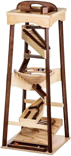 Vista 9 de Pyramid - Juguete de madera con diseño de torre de mármol, 39 pulgadas de alto, paquete de canicas incluido (acabado de mancha de cosecha)