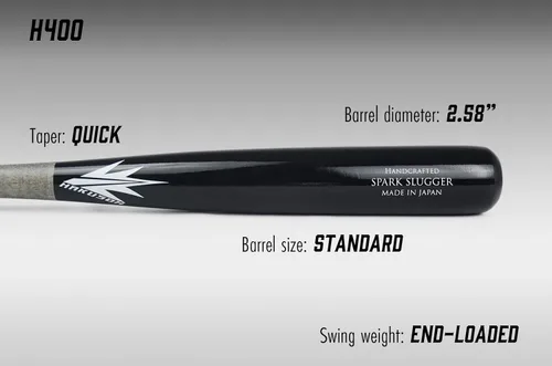 Vista 3 de Spark H400 Wooden Baseball Bat Maple Wood Gamebat Practice Training Bat [Made in Japan]