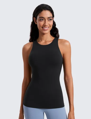 Vista 2 de CRZ YOGA Butterluxe - Camiseta sin mangas de cuello alto con espalda cruzada para mujer, con brasier integrado, para entrenamiento, yoga, atlética