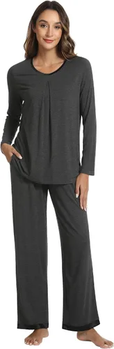 Vista 67 de NACHILA Women's Pajamas Set-Viscose Made from Bamboo, Long Sleeve Sleepwear Top with Pants Comfy Pajama Soft 2 Piece Pjs B-aqua Green