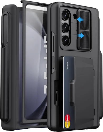 Vista 24 de Funda para Samsung Galaxy Z Fold 5 con tarjetero y cubierta para cámara deslizante, protector de pantalla integrado y protección de bisagra, funda