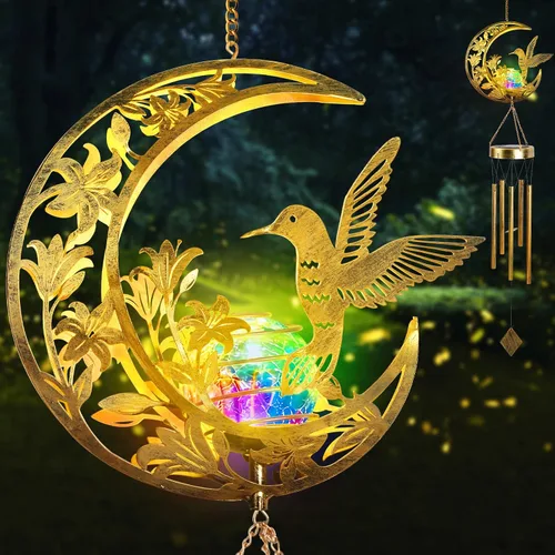Vista 13 de Solar Wind Chimes Sun Decor Gift for Women Cracked Glass Light Wind Chime