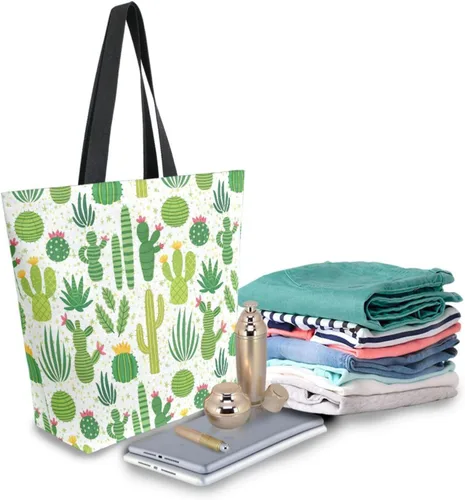 Vista 7 de SUABO Bolsa de asas de cocina reutilizable para comestibles, bolsa de compras de lona para exteriores Cactus