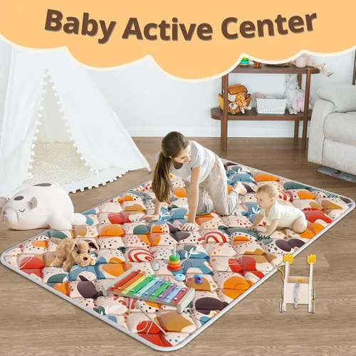 Vista 7 de Fshibila Tapete de juego para bebé, tapete de juego de 74 x 50 pulgadas para corral, tapete de juego para bebé para piso, tapete de juego grueso