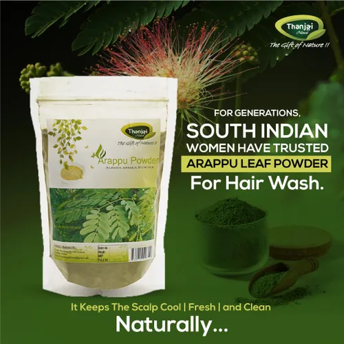Vista 7 de Thanjai Natural Arappu Polvo 8.82 oz Bolsa 100% Natural Albizia Amara Arappu Polvo Tradicional Lavado de Cabello y Acondicionador de Cabello