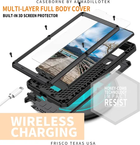 Vista 3 de Funda resistente para Samsung Galaxy S22 5G 2022 con protector de pantalla y función atril para cámara Samsung S22, de metal militar, a prueba