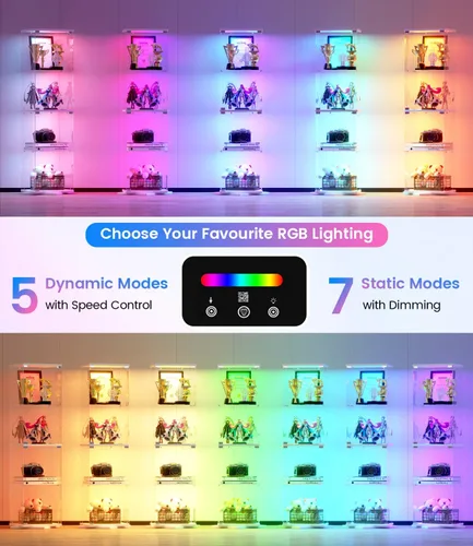 Vista 6 de Vitrina de cristal giratoria de 360° con luces RGB, color blanco