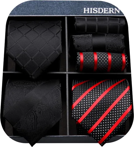 Vista 78 de HISDERN Juego de corbatas extralargas para hombre y pañuelo de bolsillo de 63 pulgadas, colección XL, caja de regalo, corbata, lote de 3
