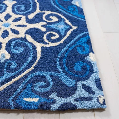 Vista 4 de SAFAVIEH Four Seasons Collection FRS232A - Alfombra de pasillo floral enganchada a mano, 2 pies 3 pulgadas x 8 pies, color azul marino/marfil