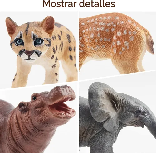 Vista 2 de Toymany 12 figuras de animales del bosque, figuras realistas de animales del bosque, juguetes incluyen elefante, león de montaña, jirafa y cachorros