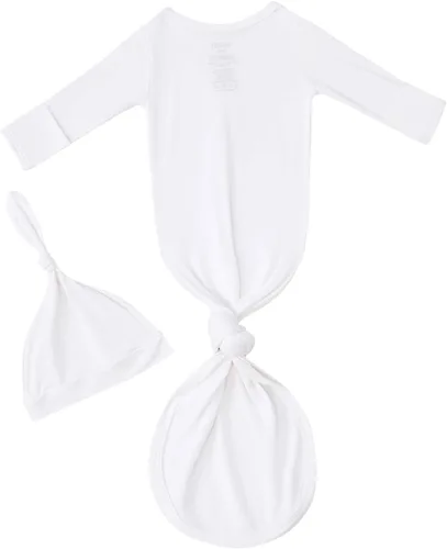 Vista 2 de Conjunto de gorro anudado para bebés recién nacidos, de viscosa de bambú, suave, con mitones