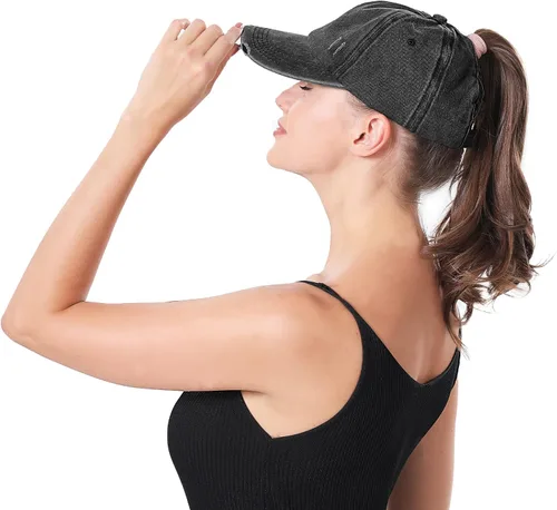 Vista 8 de Gorra de béisbol con diseño de cola de caballo cruzada, ajustable, estilo moño desordenado, para mujer