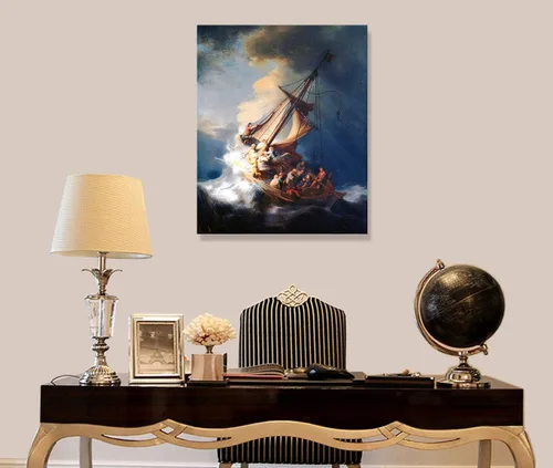 Vista 3 de ELITEART-Cristo en una tormenta en el mar de Galilea por el pintor holandés de la Edad de Oro Rembrandt van Rijn Reproducción de pintura al óleo