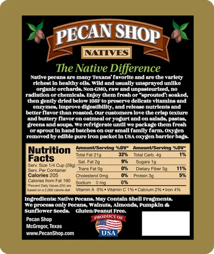 Vista 2 de Pecan Shop Nueces pecanas nativas de Texas sin pasteurizar sin pasteurizar sin pasteurizar, cosechadas de forma silvestre y probadas, mitades