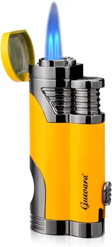 Vista 8 de GUEVARA Encendedor de Antorcha de Butano con Punzón a Prueba de Viento de Doble Chorro (Negro-Dorado) Dual jet flame, windproof, butane refillable