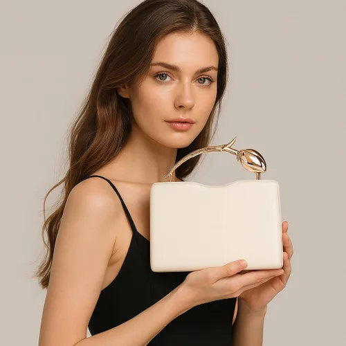 Vista 2 de Bolso de mano de noche para mujer, fiesta de boda formal 1 beige.